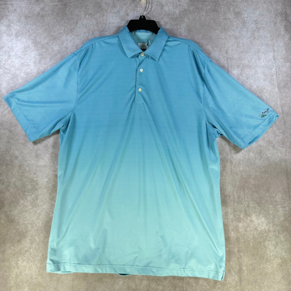 Greg Norman Play Dry Blue Ombre Geometric Golf Polo Shirt Men Large Short Sleeve - Picture 1 of 6